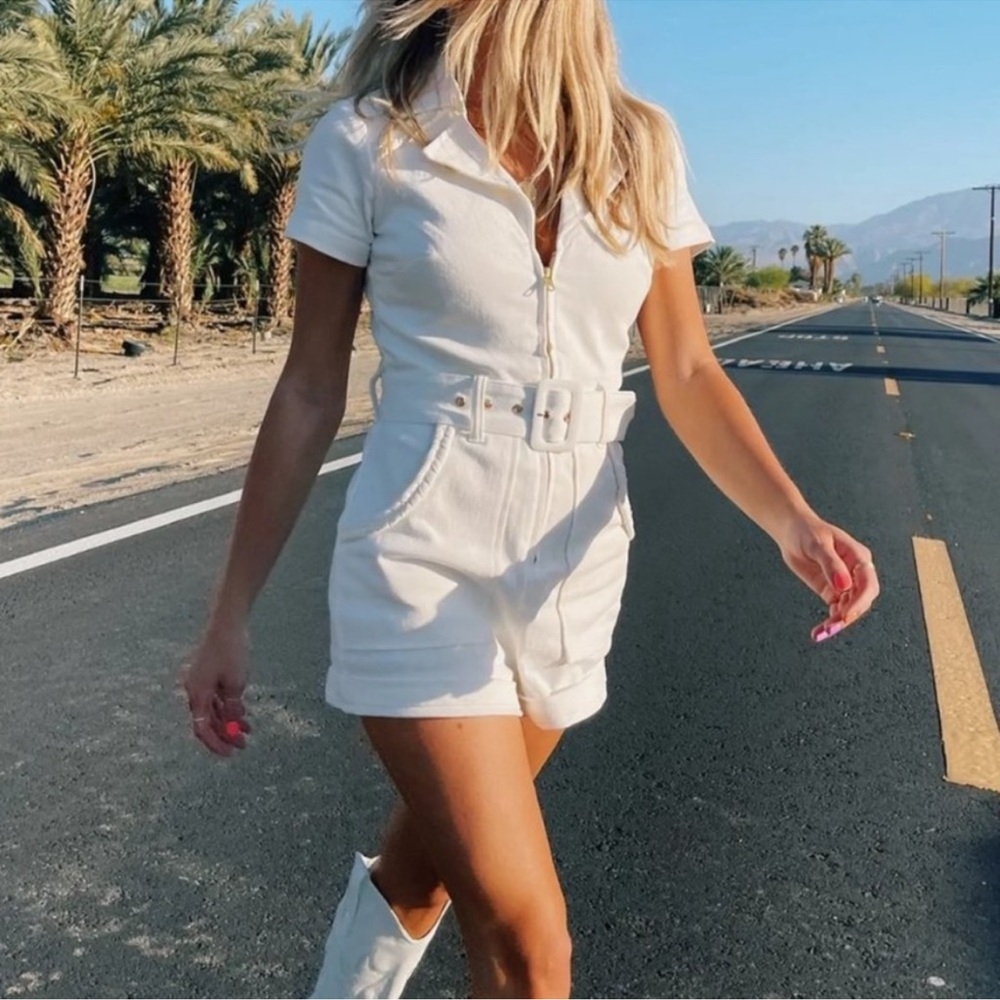 Show Me Your MuMu Cream Belted Romper